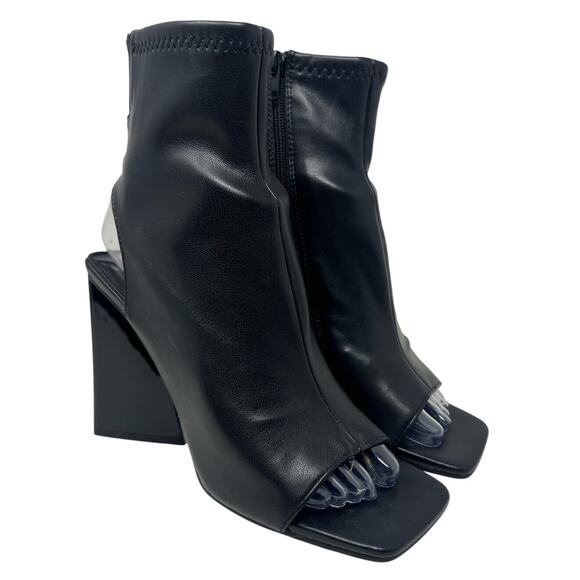 Steve Madden Transfer Faux Leather Peep Toe Booties in Black 7.5 - Picture 1 of 8